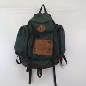 RARE Vintage Eddie Bauer Leather Bottom Backpack Rucksak Green Canvas 25L Day